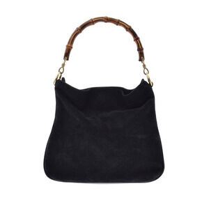 GUCCI Hobo Shoulder Bamboo Bag Sale Mark Black Calfskin Suede